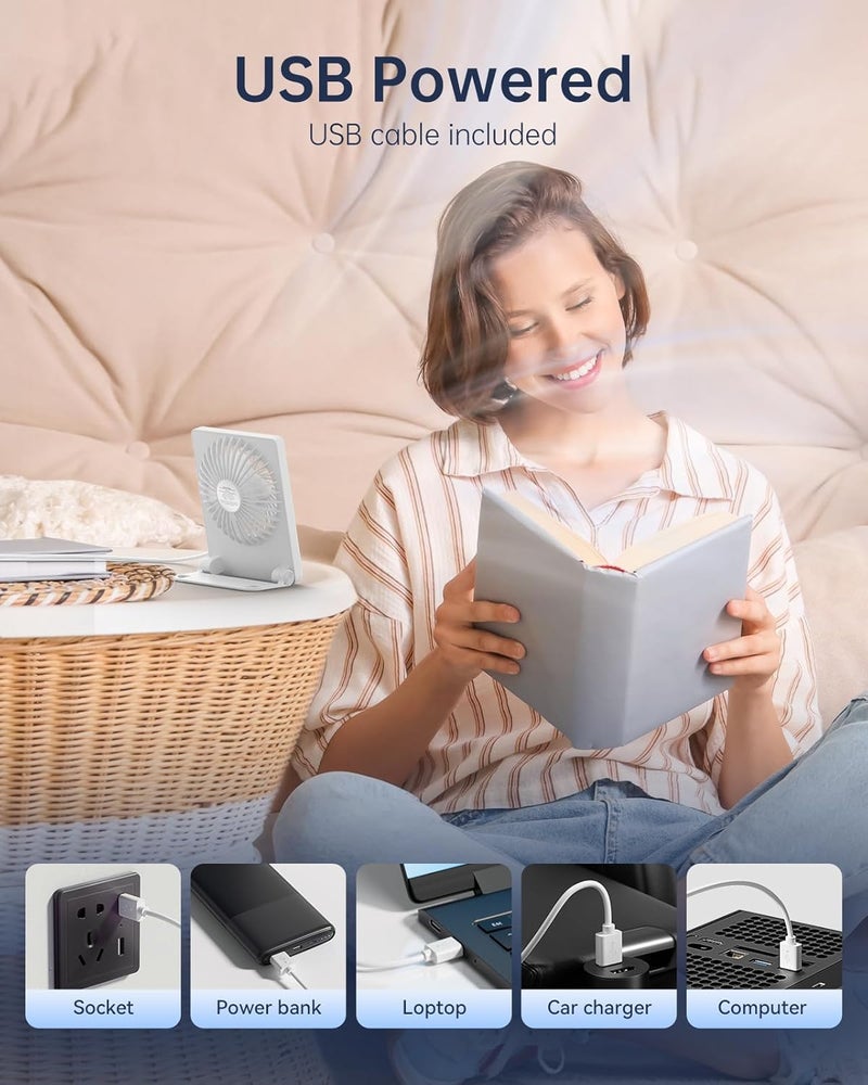 TriPole مروحة مكتب صغيرة تعمل بالطاقة عبر USB مروحة محمولة مروحة شخصية صغيرة 3 سرعات تدفق هواء قوي مروحة طاولة للسفر المنزل المكتب غرفة النوم سطح المكتب، كابل بطول 3.3 قدم (بدون بطارية، أبيض) - Image 4